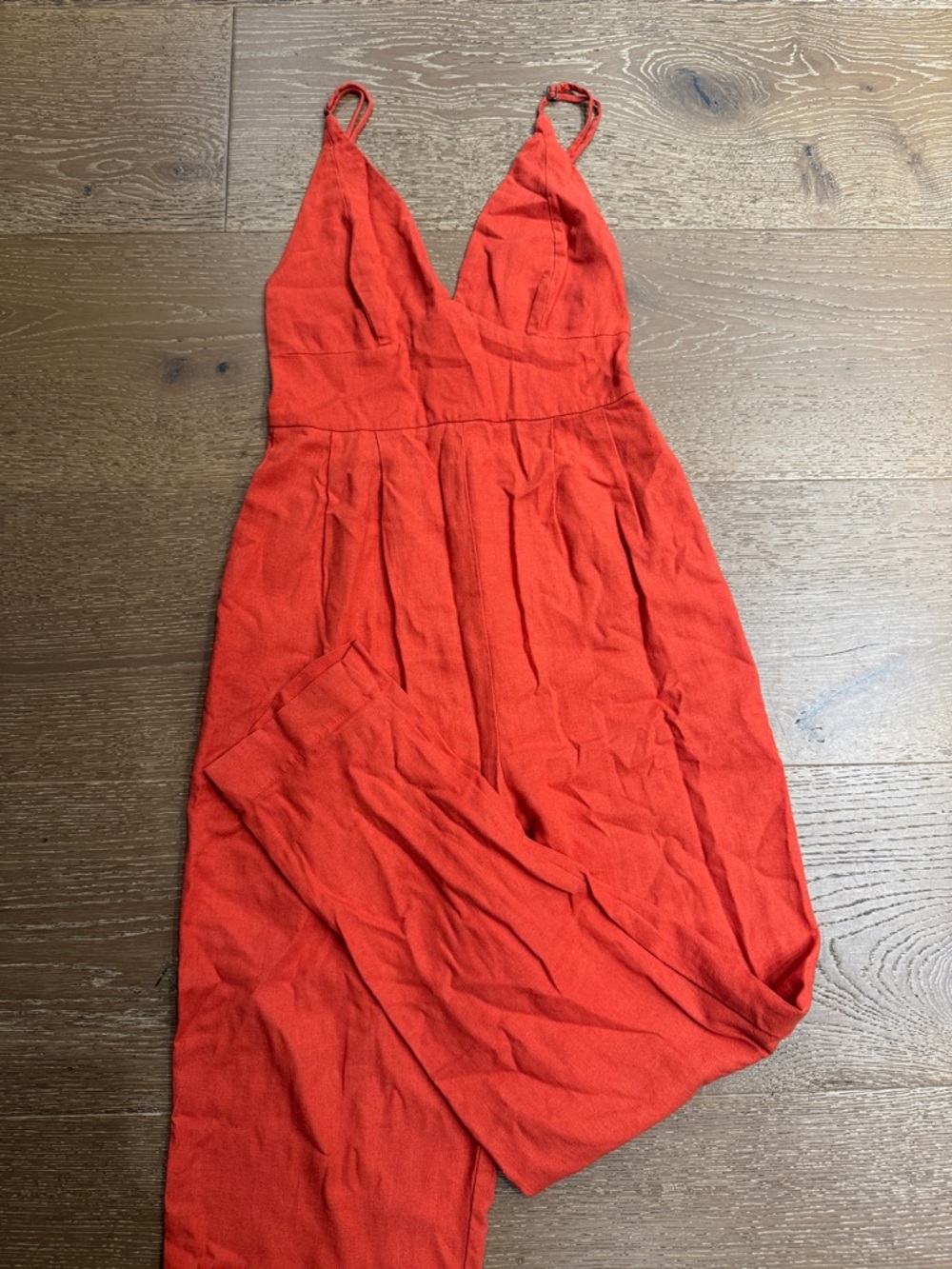 Farm Rio Red Linen Jumpsuit Wide Leg Spaghetti Strap Summer Size S - Picture 4 of 6